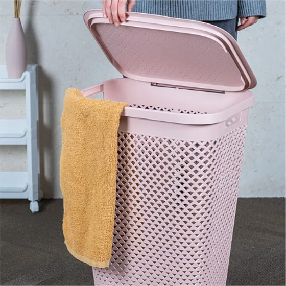 Корзина для белья PURE розовая 55л