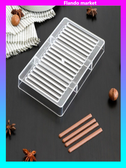 !09 Форма для шоколада и конфет «Сигаро», 18 ячеек, 20×12×2,5 см, ячейка 8,5×0,7 см