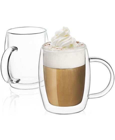 Aroma Double Wall Glass Coffee Mugs, Set of 2