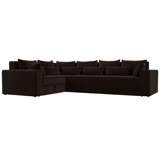Угловой диван «Майами Long», левый угол, еврокнижка, микровельвет, цвет коричневый