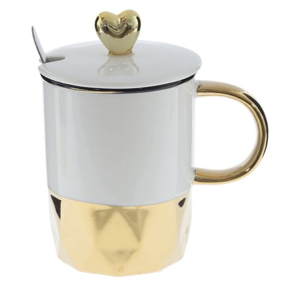 Кружка с крышкой и ложкой, 340 мл, L12 W8 H13,5 см, 2в.