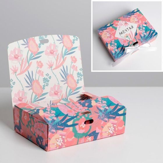 !09 Коробка складная (набор 3 штуки) двухсторонняя «Цветы», 16,5 × 12,5 × 5 см.