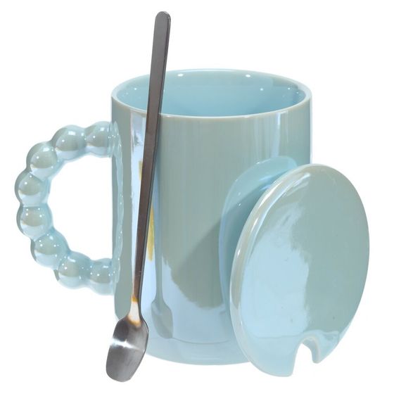 Кружка с крышкой и ложкой, 380 мл, L11,5 W9 H11 см, цвет микс