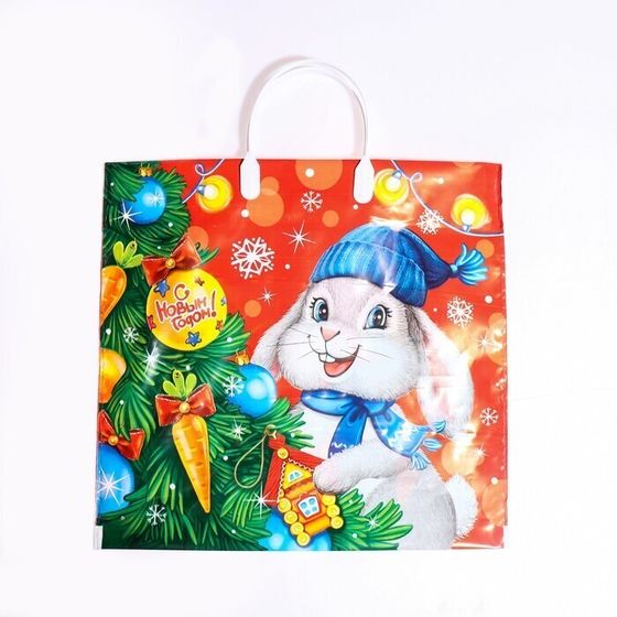 !09 Пакет (набор 5 штук) &quot;Новогодний Кроль&quot;, полиэтиленовый с пластиковой ручкой, 37 х 34см, 80 мкм