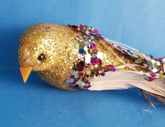 !НАБОР 3 ШТУКИ - ЕЛОЧНАЯ ИГРУШКА НА КЛИПЕ &quot;BIRD OF PARADISE&quot; , ПТИЧКА, цвет золотой