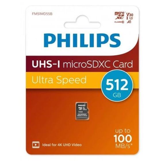 Карта памяти microSDXC 512GB PHILIPS High Speed Class UHS-I (FM51MD55B/97)