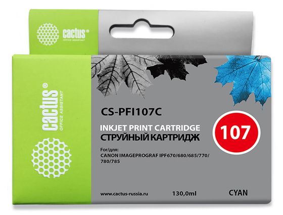 Картридж струйный Cactus CS-PFI107C синий (130мл) для Canon IP iPF670/iPF680/iPF685/iPF770/iPF780/iPF785
