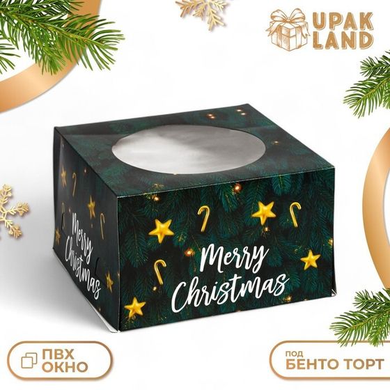 Коробка для торта новогодняя с окном «Merry Christmas», 30 х 30 х 19 см. Новый год