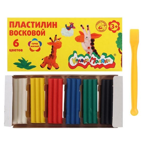 Пластилин мягкий (восковой) 6 цветов 90 г &quot;Каляка-Маляка&quot;, со стеком