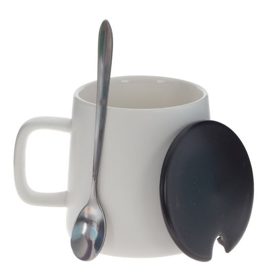 Кружка с крышкой и ложкой, 400 мл, L12 W9 H9 см