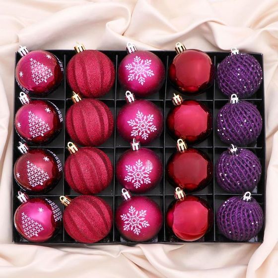 !09 Набор елочных игрушек(20 штук): Ёлочные игрушки "Лаурен снежинка" d=6 см, цвет фиолетово-красный микс