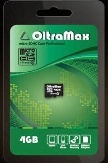Карта памяти microSDHC 4GB Oltramax OM004GCSDHC4-W/A-AD