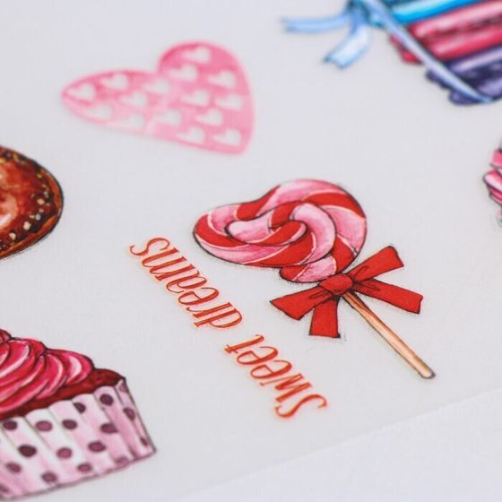 !09 Набор для творчества из 2-х видов:Термопереводки для кукол «Сладкое настроение», 14.5 × 23.5 см+Термоаппликация из страз «Узор», 15 × 5,7 см, 8 шт на листе, цвет белый