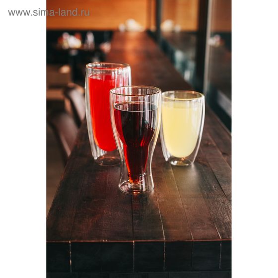 !09 Пивной бокал «Дуо», 400 мл, 8.5×8.5×18 см, с двойными стенками, стекло, прозрачный