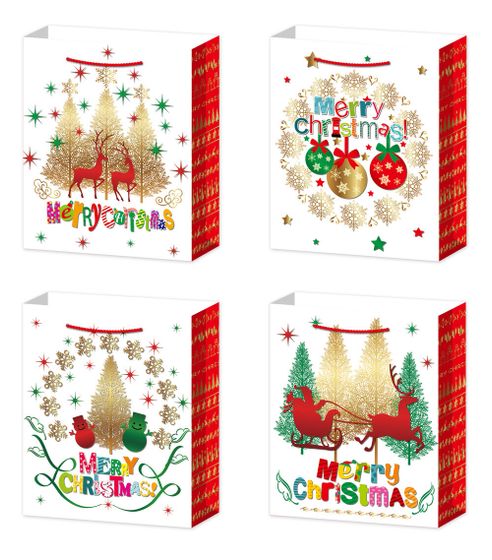 Пакет подарочный (бумага 210г/м2, блок 12шт), L26 W10 H32 см, 4в.