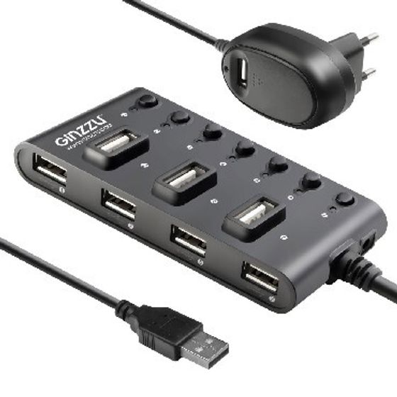 Разветвитель USB HUB Ginzzu GR-487UAB USB 2.0 7 port + adapter