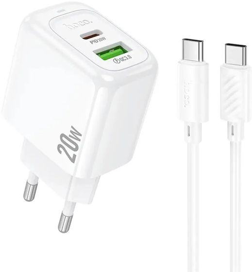 Сетевое З/У Hoco CS54A Surplus 1хType-C+1xUSB 20Вт 5В 3А PD/QC + кабель Type-C 1м белый