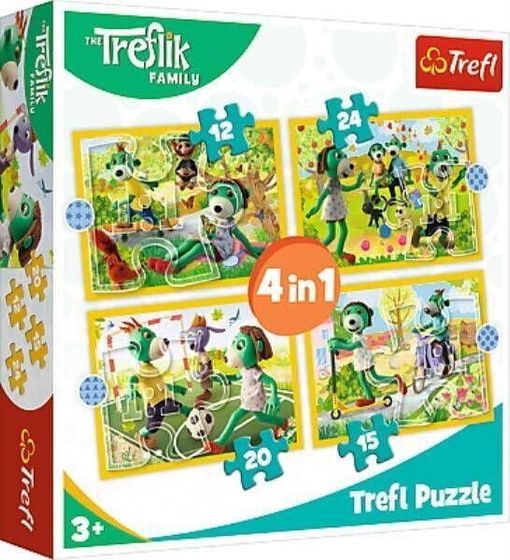 Trefl Puzzle 4w1 Wspólne zabawy Treflików. Rodzina Treflików 34358