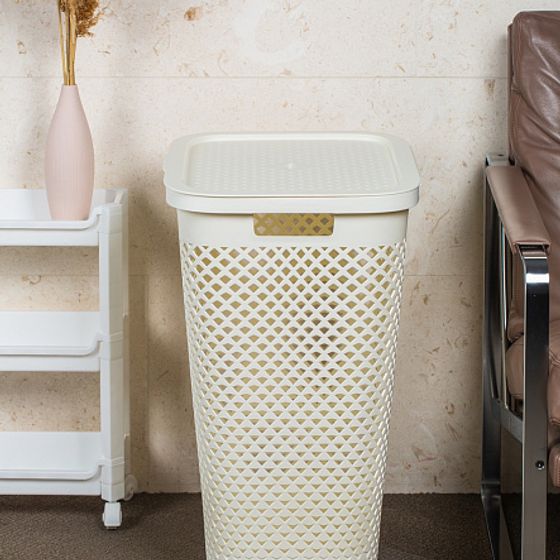 Корзина для белья PURE кремовая 55л