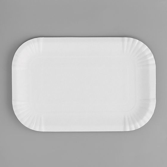 !09 Тарелка одноразовая (набор 50 штук) «Белая» прямоугольная, картон, 13 х 20 см.