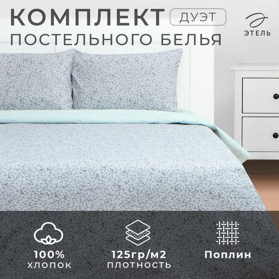 Постельное бельё Этель дуэт Small flowers, 143х215 см 2 шт, 220х240 см, 50х70 см 2 шт, поплин