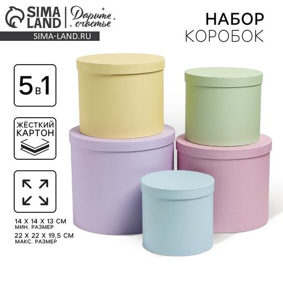 Набор коробок 5 в 1, упаковка подарочная, «Пастельный», 13 х 13.5‒19.5 х 23 см