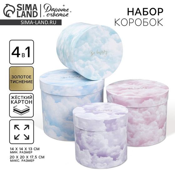Набор шляпных коробок для цветов 4 в 1, упаковка подарочная, «Облака», 14 х 14 х 13 см - 20 х 20 х 17.5 см