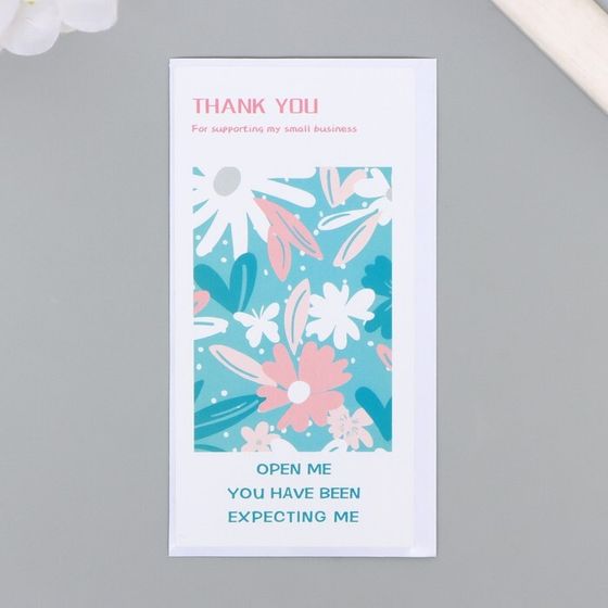 Наклейка бумага благодарность &quot;Цветы с бабочкой&quot; набор 50 шт 10х5 см