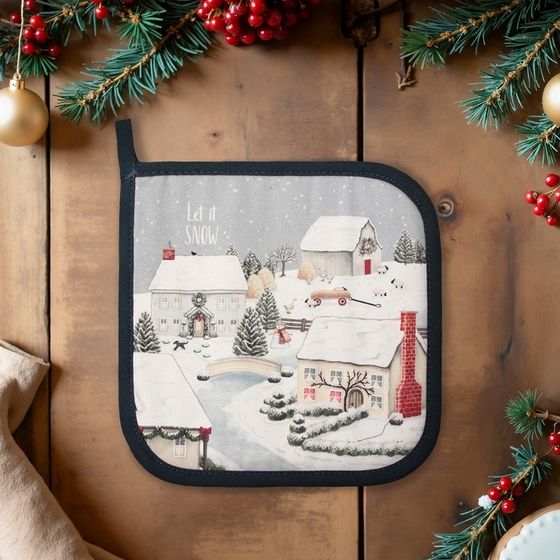Прихватка Этель Winter village, 19×19 см, саржа, 100% хлопок, ватин 250 г/м²