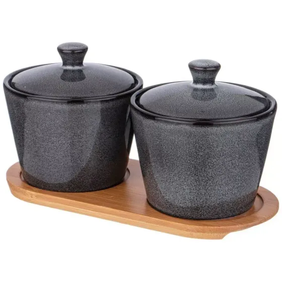 !09 Банка для сыпучих продуктов "Graphite", 2 штуки фарфор, 350 мл, 10х10х7.5 см,с крышкой