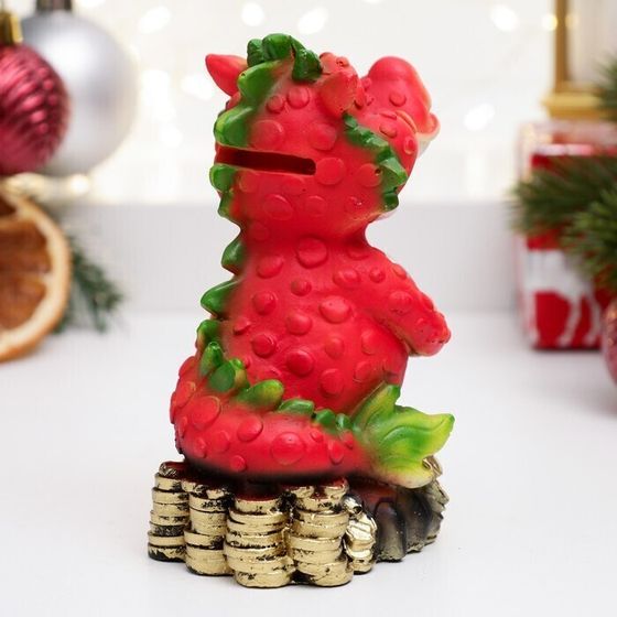 !09 Копилка &quot;Дракончик с рублем&quot; красная, 6,5х7х10 см.