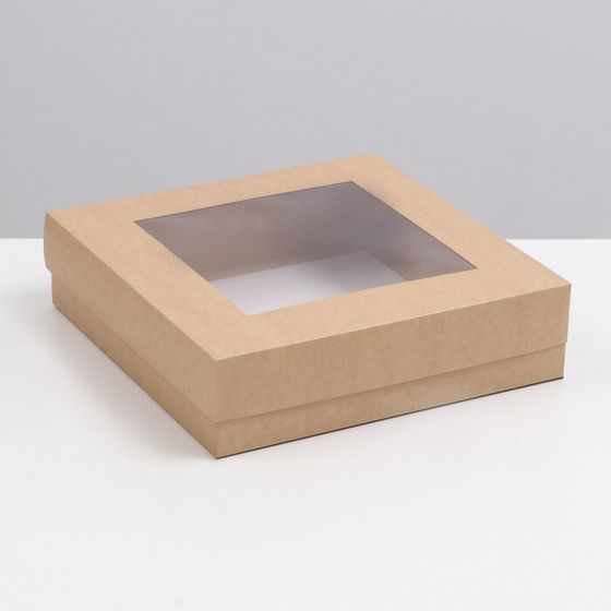 Коробка складная, крышка-дно, с окном, крафт, 30 х 30 х 8 см