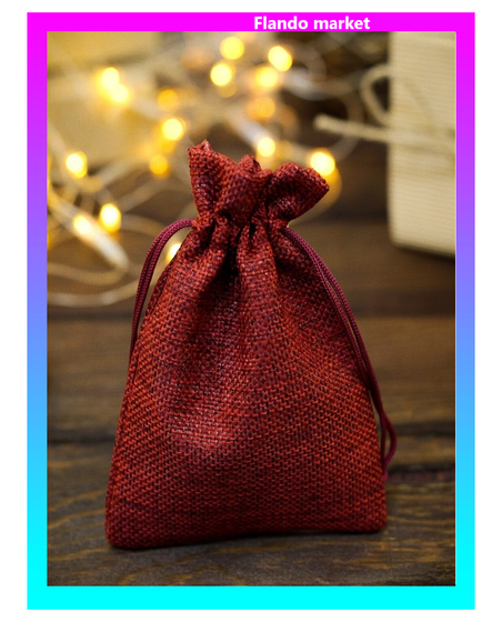 !Мешочек 9 штук подарочный из холщи, красный, 10 х 14 см