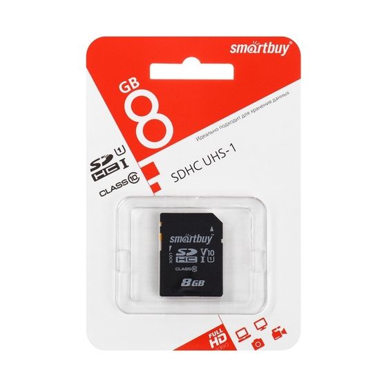 Карта памяти Smartbuy microSD, 8 Гб, SDHC, класс 10 чт до 25 Мб/с, зап до 18 Мб/с