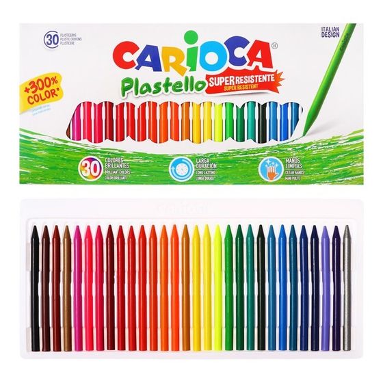 Мелки пластиковые 30 цветов, Carioca &quot;Plastello&quot;, яркие цвета, экономичный расход, не пачкаются, круглые, в конверте