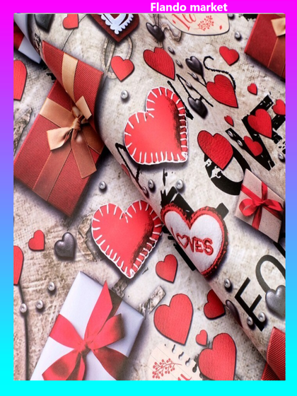 !09 Бумага (набор 5 листов) упаковочная глянцевая "Love", 70 х 100 см.