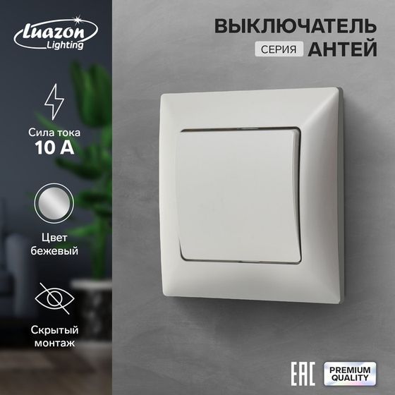 Выключатель Luazon Lighting &quot;Антей&quot;, 10 А, 1 клавиша, скрытый, серебристый