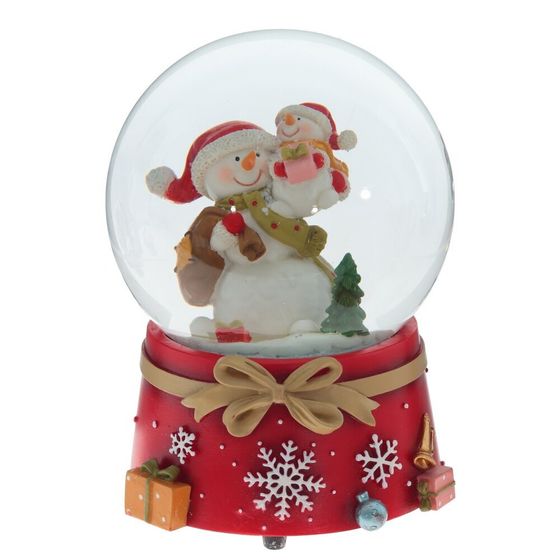 Фигурка декор в стекл шаре &quot;Снеговики&quot; (муз с ключ), D10 см, L10 W10 H12,5 см, 2в.