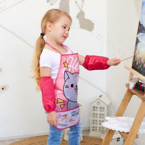 !09 Фартук с нарукавниками детский "Hello cat", 49 х 39 см