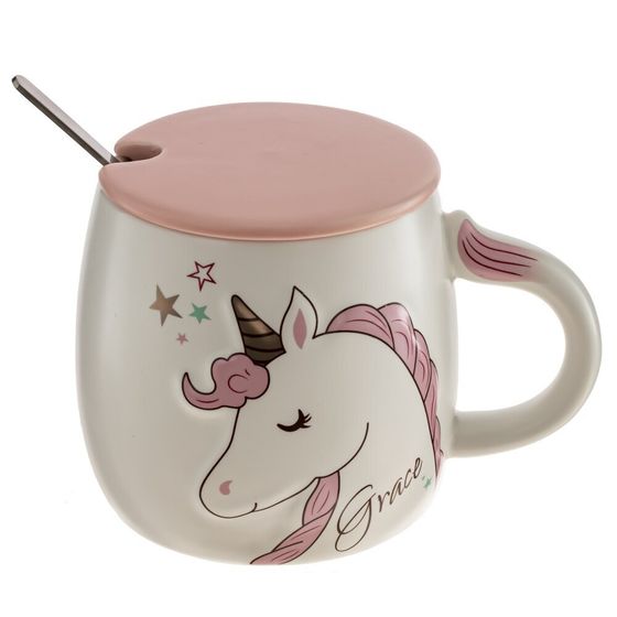 Кружка с крышкой и ложкой, 430 мл, L8,5 W8,5 H9 см, дизайн микс