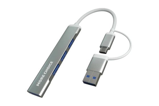USB-разветвитель USB 3.0/2.0/Type-C MORE CHOICE (4610196407802) портов: 3 серебристый (4610196407802)