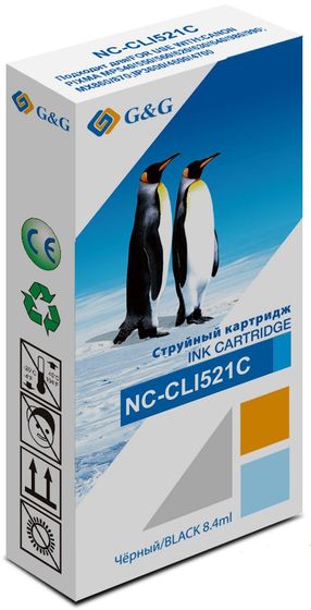 Картридж струйный G&amp;G NC-CLI521C голубой (8.4мл) для Canon PIXMA MP540/550/560/620/630/640/980/990