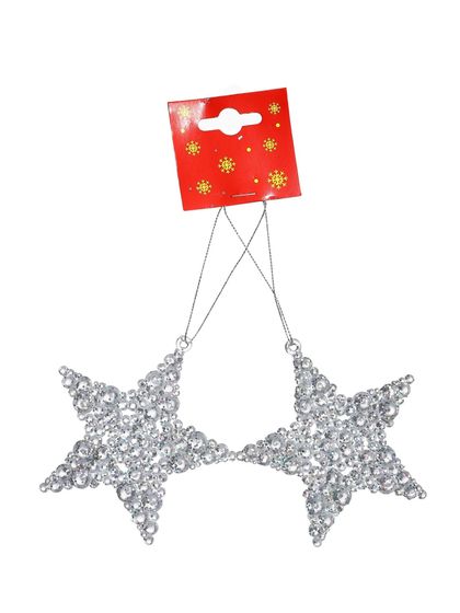!09 Украшение ёлочное &quot;Звезда - магия&quot; (набор 4 шт) 9,5 см, цвет серебро
