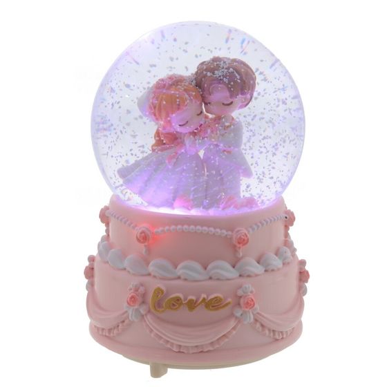 Фигурка декор &quot;Жених с невестой&quot; в стекл шаре (муз, подсвет, вьюга, 3xAAA н/п), D10, Д10 Ш10 В16 см