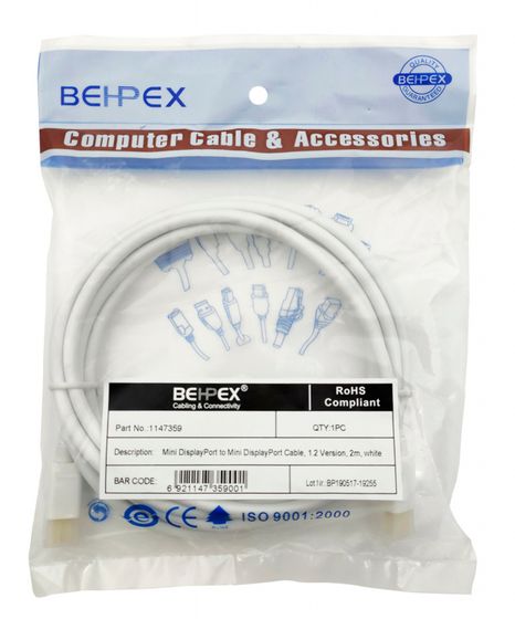 Кабель Behpex 1.2v miniDisplayPort(m) - miniDisplayPort(m) 2м белый