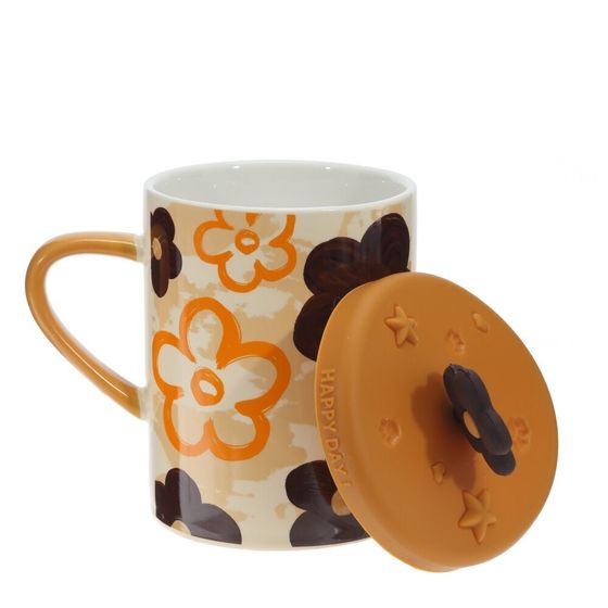 Кружка с крышкой, 400 мл, L12 W8,5 H12,5 см, дизайн микс