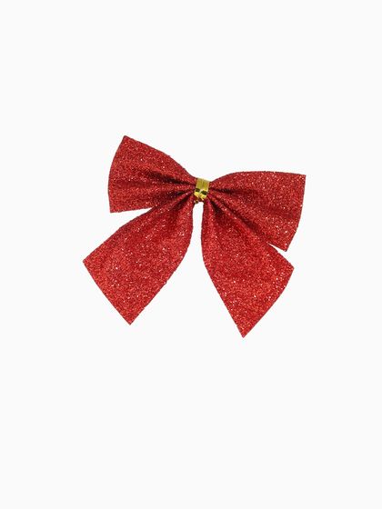 !09 Ёлочные игрушки (набор 12 шт.) «Зимнее волшебство. Бантик - блеск» пластик, 4.5×5.5 см, красный