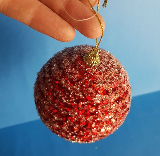 !09 Набор елочных игрушек 2 штуки &quot;Шар заснеженный&quot; d=8 см. цвет красный