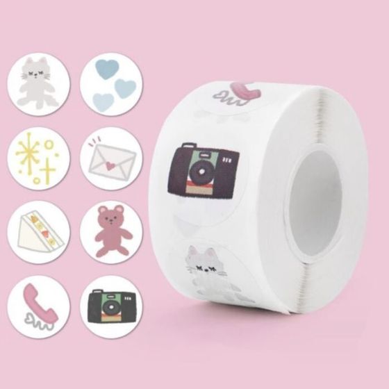 Наклейка бумага &quot;Котик и мишка&quot; d=2,5 см 500 шт в рулоне 3х5,5х5,5 см