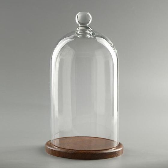 Стеклянный купол-клош с шариком на  подставке &quot;Родрик&quot;, 29х15 см, стекло, коричневый